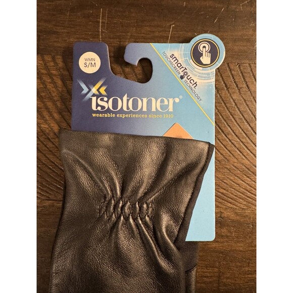Totes ISOTONER Stretch Leather with Gathered Wrist Gloves - 30568 - Black S/M - Picture 2 of 5